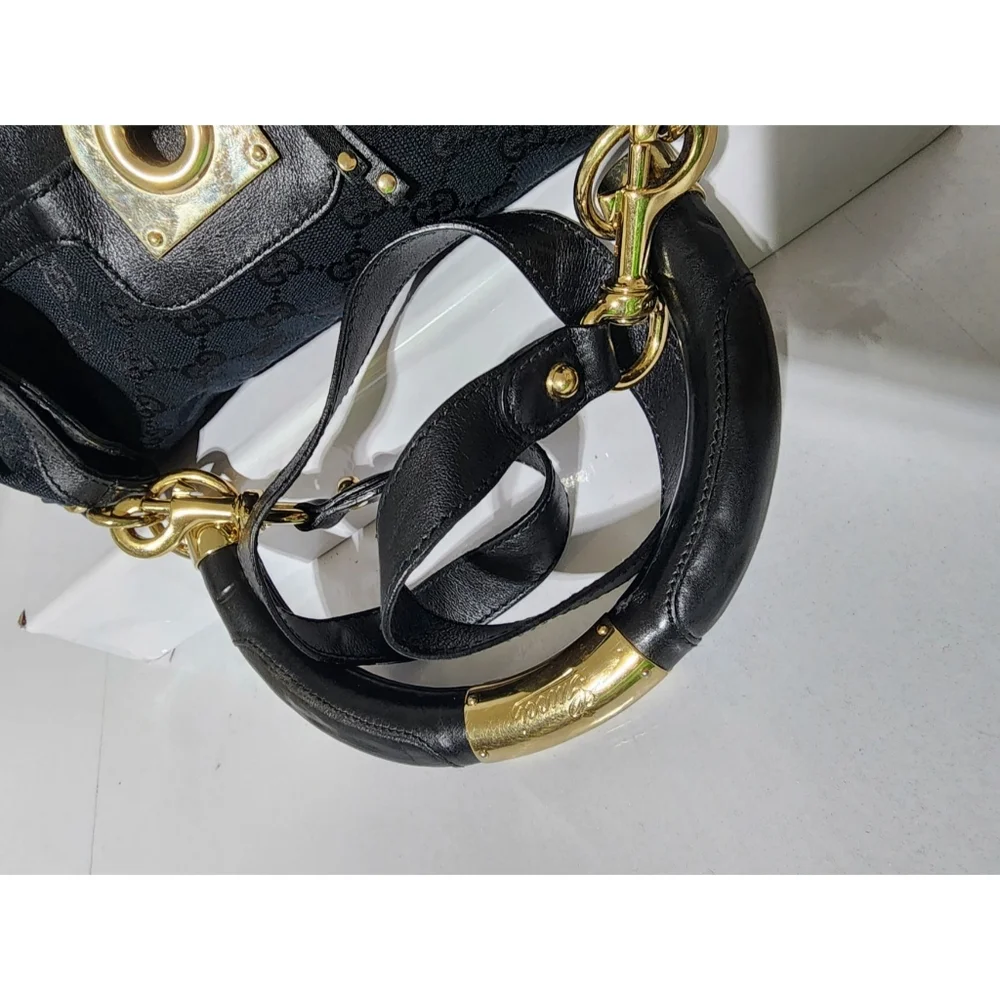 Gucci GG Canvas and Leather Medium Babouska Indy Hobo Bag Black